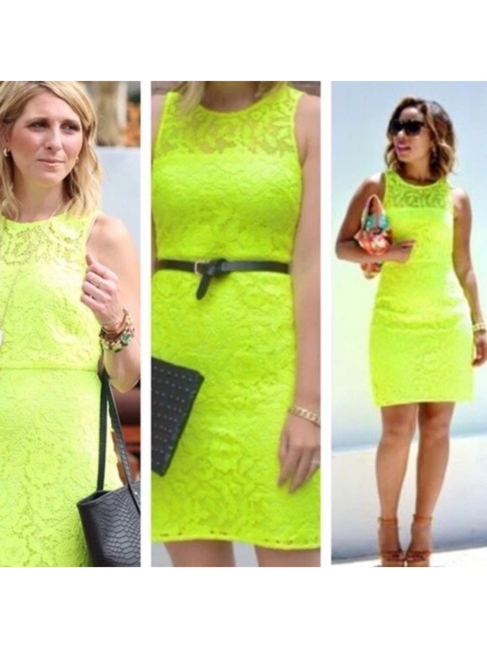 J. Crew Lace Midi Sheath Dress in Neon Yellow Size 10